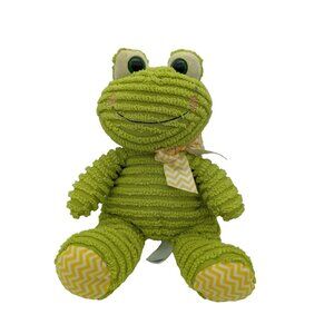 Hugfun Green Frog Plush Toy With Yellow Chevron Bow‎ 15" ribbed  Terrycloth